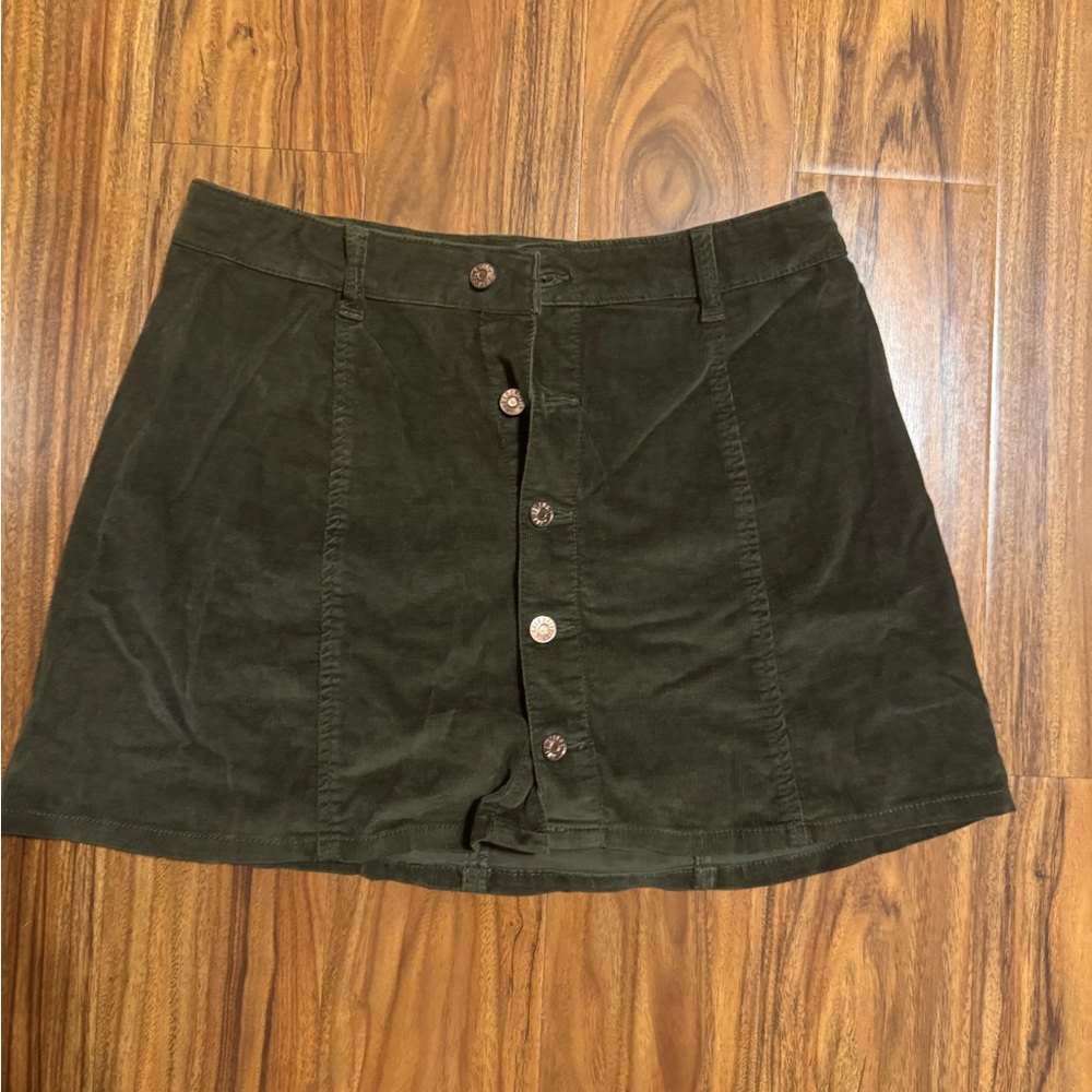 Corduroy green button-down skirt